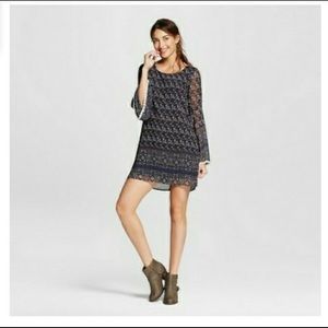 Xhilaration Blue Floral Print Boho Shift Dress S